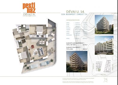 Eladó Lakás 1134 Budapest 13. kerület Dévai utcában új építésű, 36 m2-es erkélyes lakás 